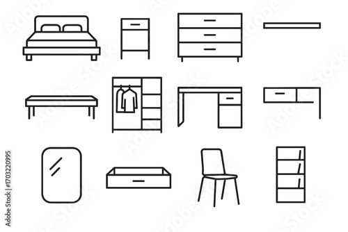 Minimalist open icons desk vector nightstand icon bookshelf storage bedside floating bedroom