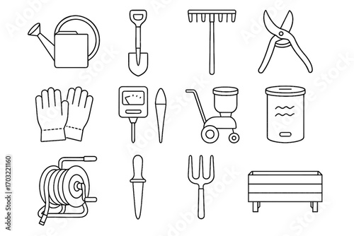 Gardening soil spade icons hose icon planting rake stainless tool vector steel