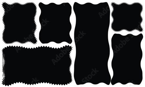 Set of vertical rectangle frames with wavy edges. Rectangular shapes with curvy borders. Mirror, picture or photo frameworks. Empty text boxes isolated on white background. Vector illustration. eps10