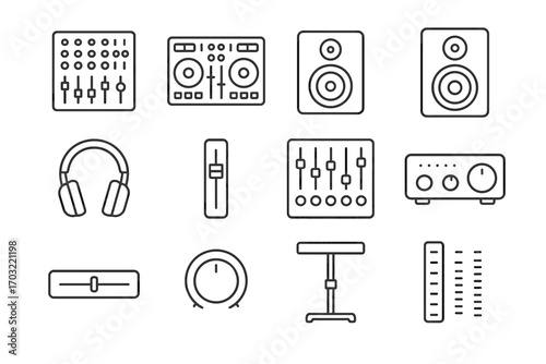 Control music mixer mixing console vector eq knob fader meter icons digital