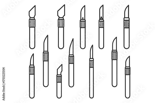Thin vector craft hobby icons utility precision fine knife cut icon blade