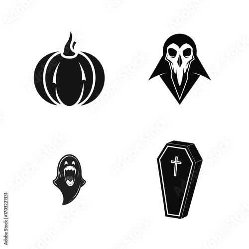 Spooky Halloween icons pumpkin ghost vampire coffin