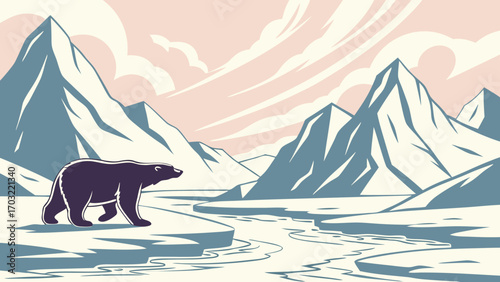 Polar Bear on Ice Floe - Arctic Wildlife Illustration.