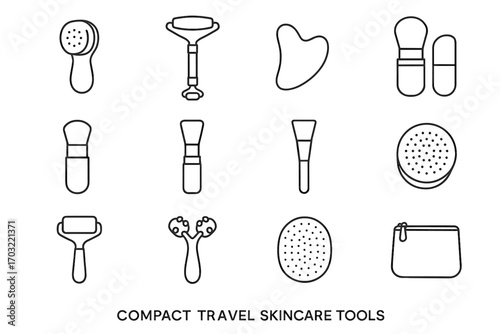 Icons massage portable skincare mini mask brush icon travel cleansing vector powder