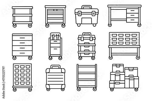 Storage icon modular mobile rolling tool chest vector bin stackable