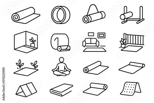 Mat living icon casual icons yoga vector room strap corner home