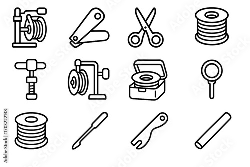 Spooler line accessories winder spool icons cutter vector tensioner fishing tube threader