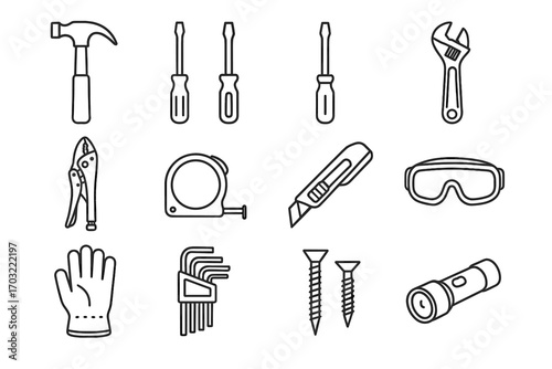Work tool safety screws vector leather gloves screwdriver belt icon knife tape