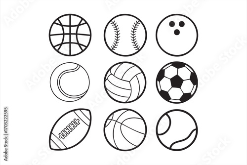Vector sports icon design set including basketball baseball tennis soccer rugby