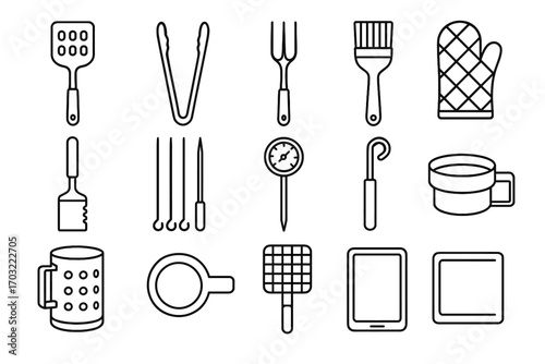 Bbq basting brush outdoor forming cutting icon glove padded ring charcoal vector