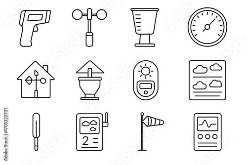 Vector hygrometer monitoring barometer rain dial weather meter icons chart home icon