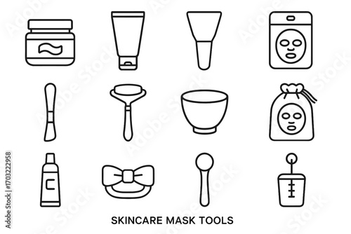 Mask sheet bamboo icon skincare spoon silicone tools icons gel jar bottle