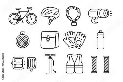 Cycling lock urban chain vector icon bottle icons bicycle light rear reflector