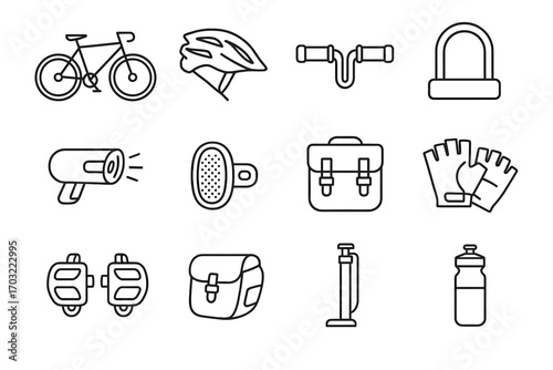 Bicycle helmet icons urban tire saddlebag cycling gloves vector headlight icon pannier