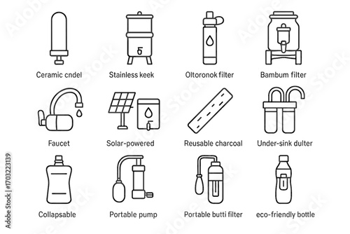 Vector stick charcoal filter candle glass stand eco pump icon water