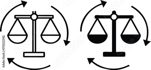 Legal Process Icons. Black and White Vector Illustrations. Hand on the Book of Laws. The Procedure Established by Law, Within Which the Court Considers and Resolves Disputes

