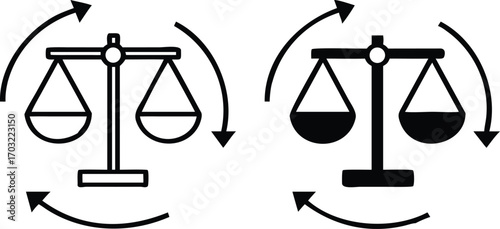 Legal Process Icons. Black and White Vector Illustrations. Hand on the Book of Laws. The Procedure Established by Law, Within Which the Court Considers and Resolves Disputes

