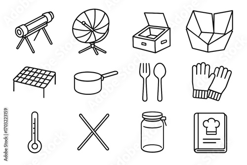 Cutlery icon reflective stand solar oven cooker recipe stainless set cooking vector