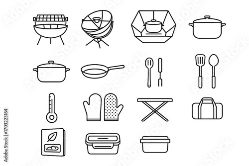 Pot icon vector cooker parabolic cooking oven carry food bag icons solar