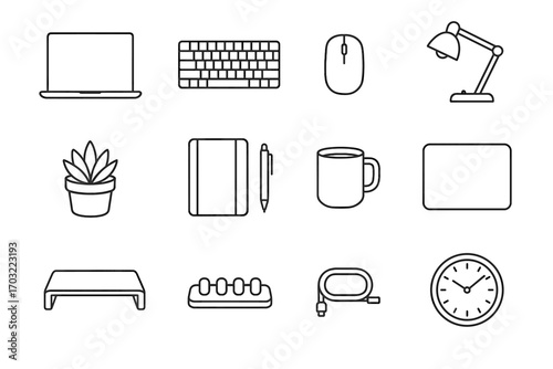 Stand wall vector icon coffee desk minimal mat wireless potted keyboard succulent