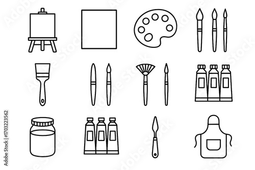 Canvas knife tools stretched art easel rag icon round paint vector brush