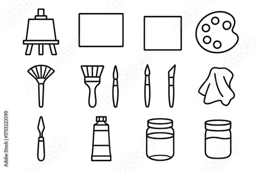 Art rag square easel tools icon wooden brush canvas vector paint small