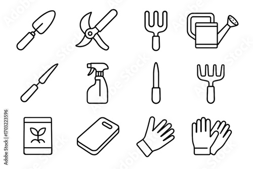 Icon seed gardening icons vector plant packet gloves collection fork tool hand