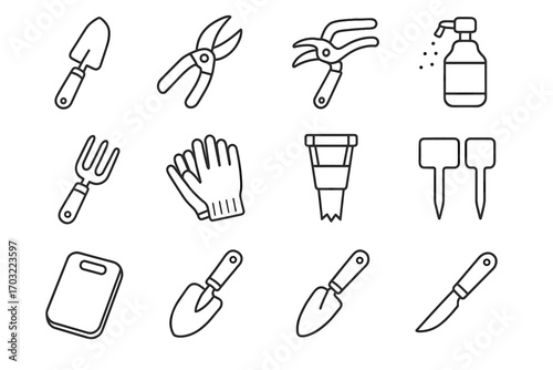Scoop fork spreader compact garden plant icon vector tools planter gardening markers
