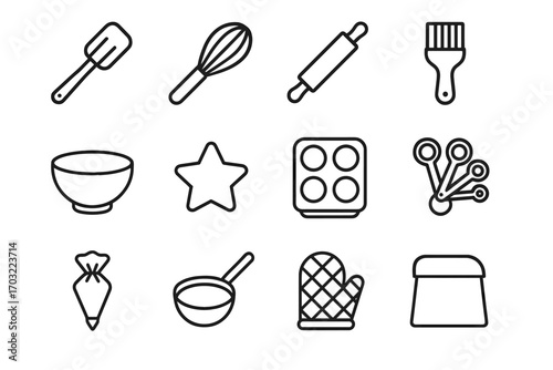 Rolling icons utensils whisk dough mixing icon vector spatula scraper pin baking