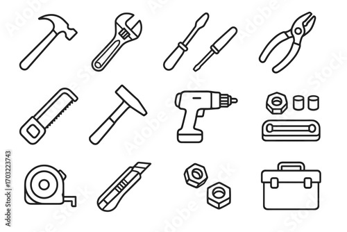 Hammer nuts adjustable vector hacksaw pliers tape tool icon socket set