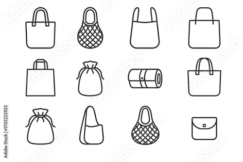 Mesh small icon bag pouch icons tote eco sack reusable vector