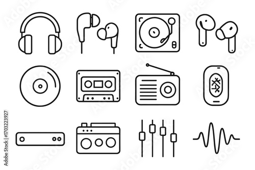 Amplifier turntable icon gear icons equalizer music record vector vinyl waveform earbuds