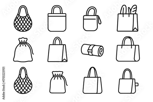 Tote pouch icon drawstring icons sack shoulder small netted reusable bag vector