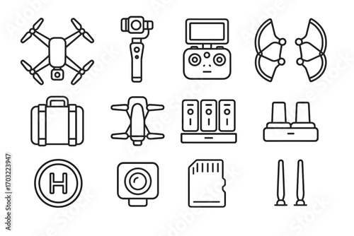 Gear dock card gimbal case icon vector drone booster photography antenna propeller