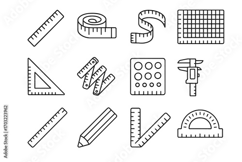 Drafting icon sewing vector wooden triangular ruler flexible metal crafting caliper