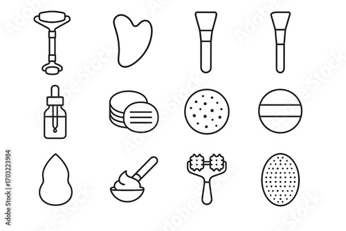 Powder collection scrubber icon cream skincare blender gua vector roller pad sha