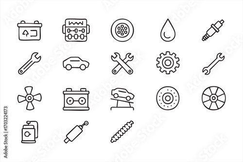 Car repair and maintenance icons vector set with battery wrench gear and auto parts