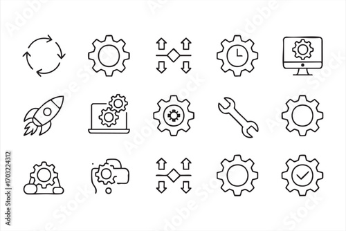 Vector technology illustration pack including configuration tools clock and checkmark