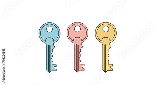 Three colorful keys standing for opportunity, solutions, and access.