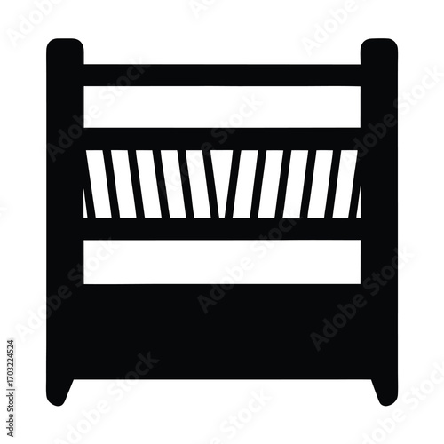 Minimalist black and white illustration of a crib for baby's bedroom