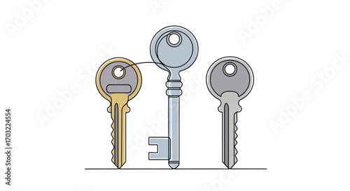 Three diverse keys symbolizing access, solutions, and opportunity against a clean background