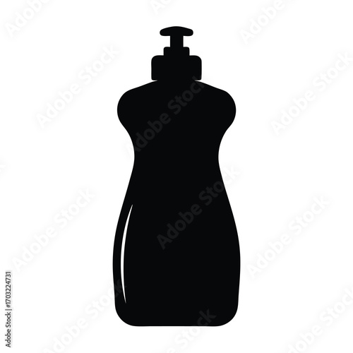 Silhouette of a plastic dish soap bottle with pump on white background