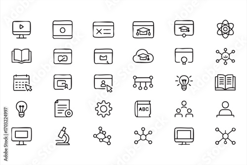 School and academic icons collection with study training and knowledge symbols