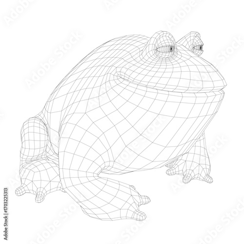 A fat frog 3D wireframe model rendered realistically on a clean white background.