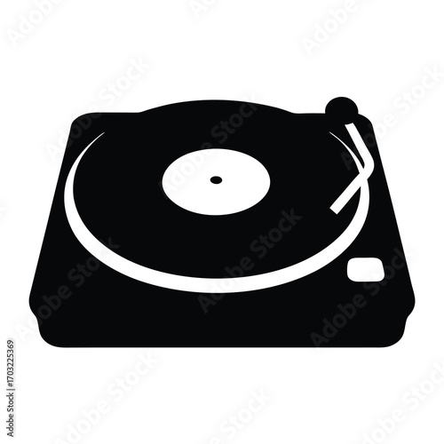 Stylized black and white turntable vector illustration for musical projects