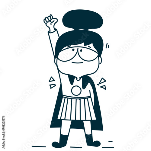 cute girl wearing superhero costume doodle cartoon