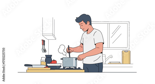 Man Cooking in a Modern Kitchen.