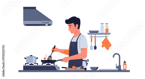 Man Cooking in Modern Kitchen.