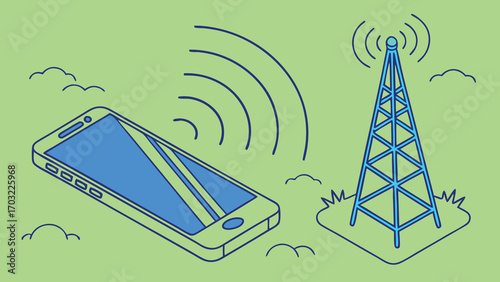 Smartphone Communicating with Cell Tower Wireless Signal Transmission.