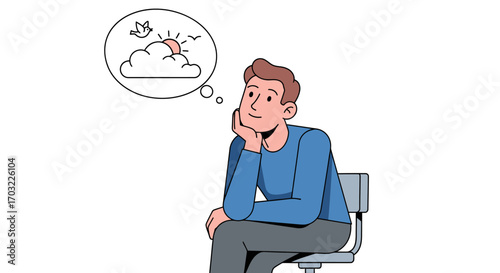 Man Daydreaming of Sunny Skies and Birds.
